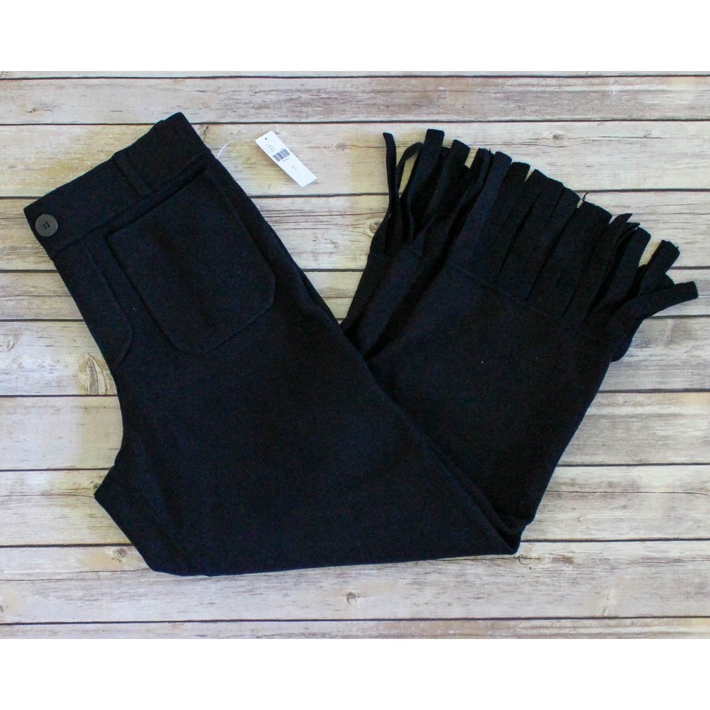 Maeve Colette Pants Small Black Wide Leg Crop High Rise Fringe Hem Anthropologie